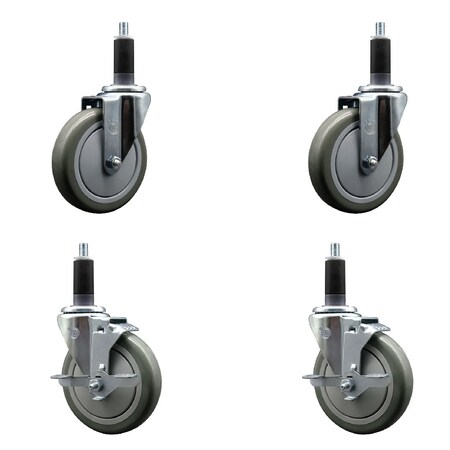 Service Caster 5'' Gray Poly Wheel Swivel 1-1/8'' Expanding Stem Caster Set 2 Brakes, 4PK SCC-EX20S514-PPUB-2-TLB-2-118